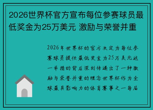 2026世界杯官方宣布每位参赛球员最低奖金为25万美元 激励与荣誉并重
